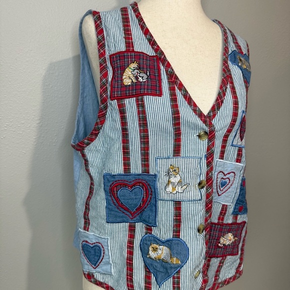 Casey & Max Vintage Cat & Heart Patchwork Vest – Size M - Picture 3 of 8